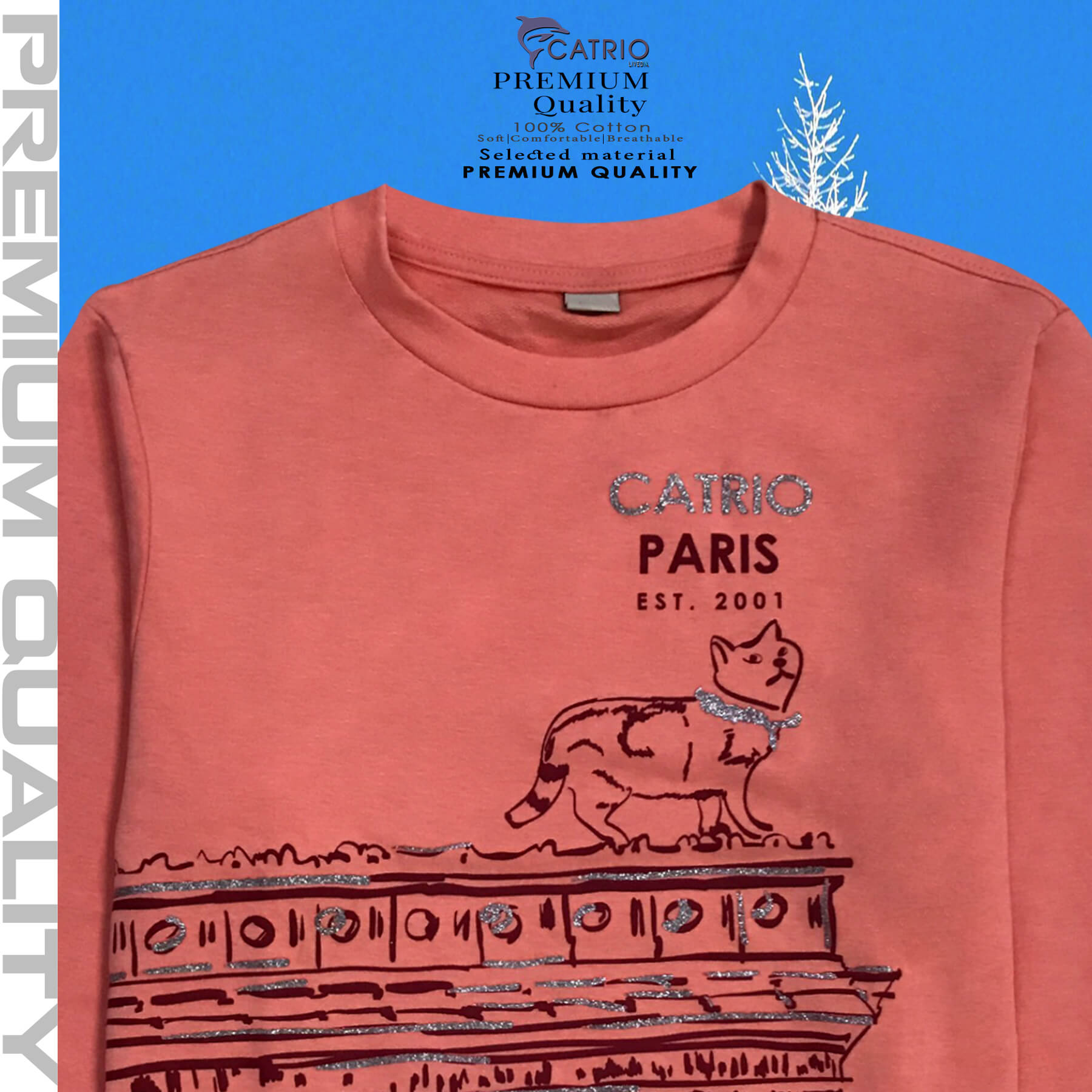 ÁO THU ĐÔNG BÉ GÁI CATRIO PARIS là áo thun cổ tròn tay dài vải 100% cotton an toàn cho bé gái từ 35kg đến 50kg dệt kiểu da cá mặc khi thời tiết lạnh thay thế cho áo len