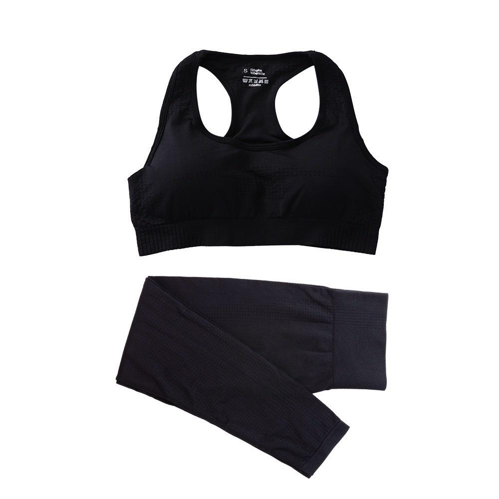 Set bộ đồ tập gym yoga nữ áo bra và quần legging thể thao chất dệt co giãn 4 chiều kèm mút- D17