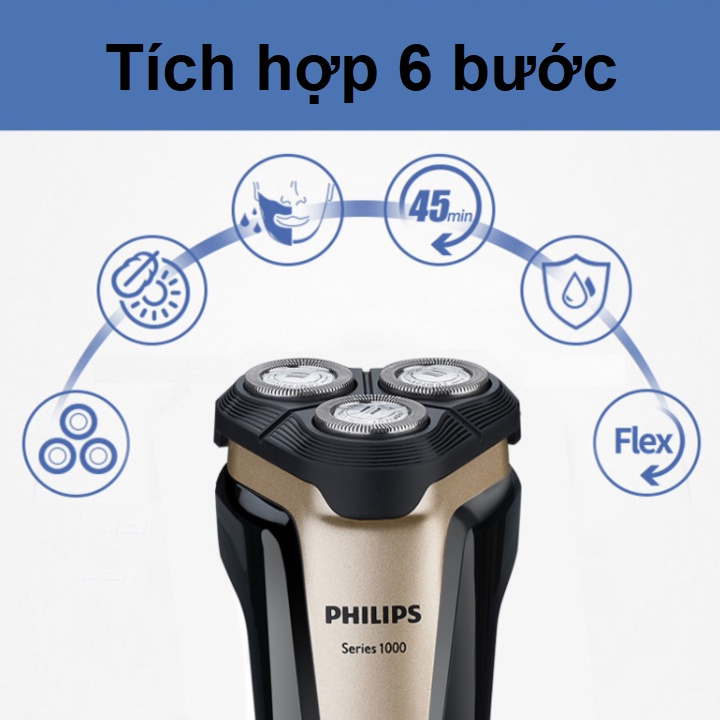 Máy cạo râu Philips Series 1000 S1020, 3 lưỡi, tự mài, dùng cả khô và ướt - Bảo Hành 24 tháng