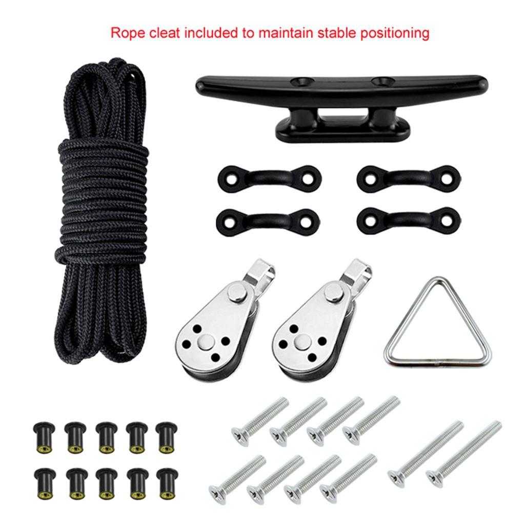 Kayak Accessories Canoe Anchor Trolley Kit with 30ft Rope for boat anchoring