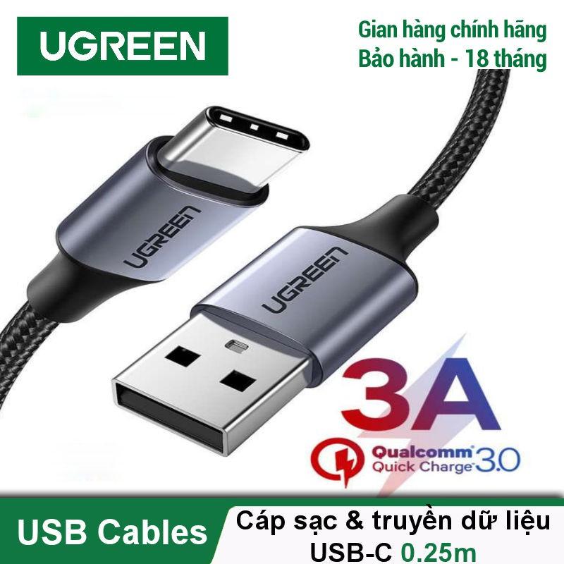 Cáp sạc và truyền dữ liệu UGREEN US288 cổng Type-c, độ dài từ 0.25m đến 2m, dòng 3A, đầu nhôm vỏ nylon - Hàng chính hãng