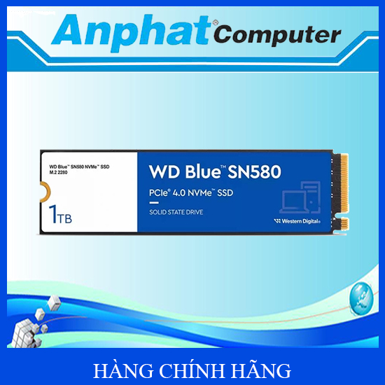 Ổ cứng SSD WD Blue SN580 1TB NVMe PCIe Gen4 x4 ( WDS100T3B0E ) - Hàng Chính Hãng