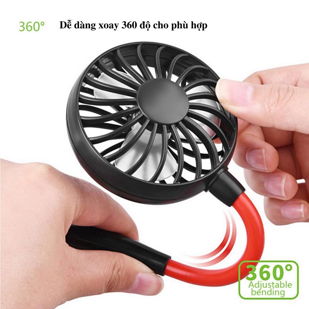 Quạt mini đeo cổ sạc tích điện usb quạt điện quàng cổ xoay 360 độ tập thể thao