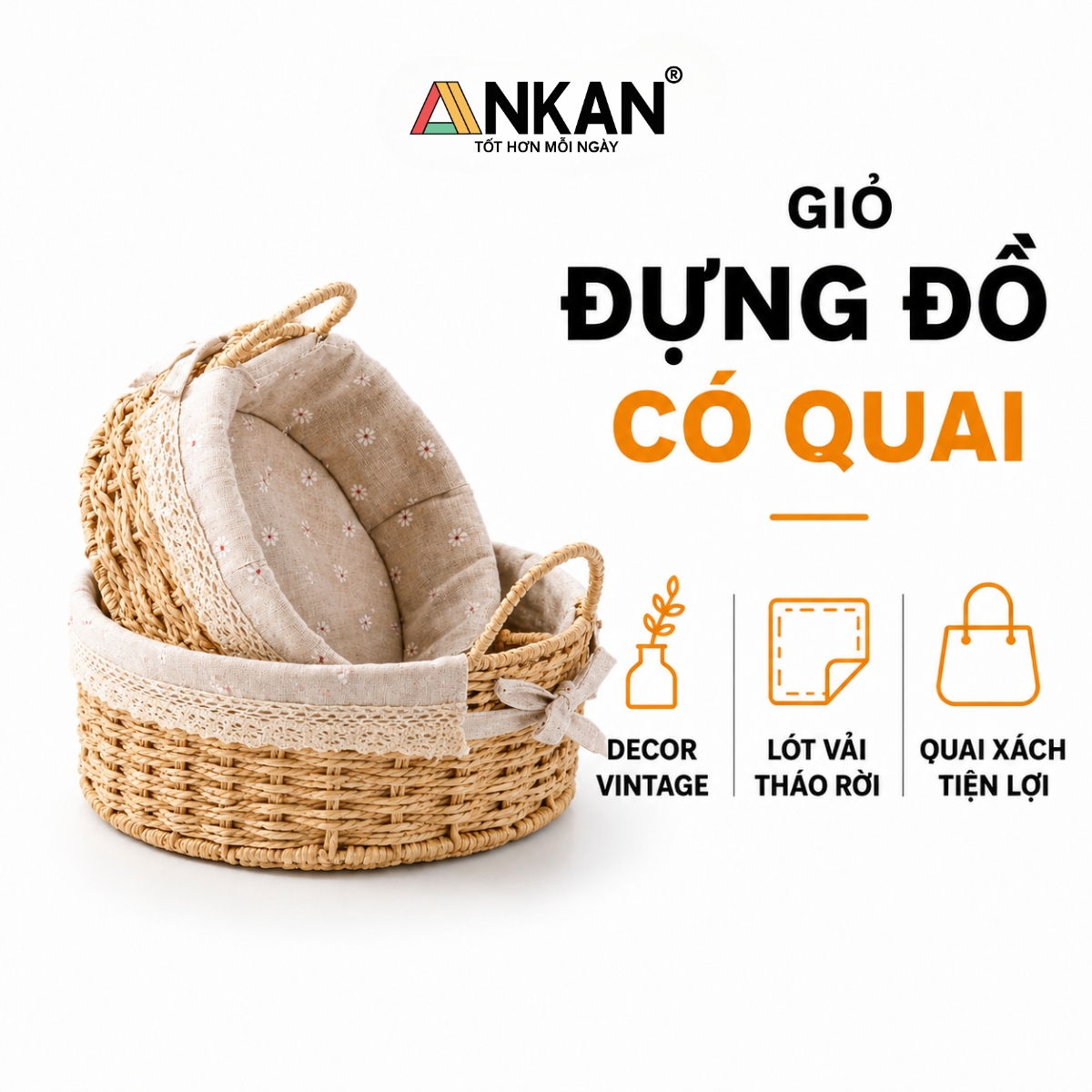 Giỏ Picnic Hình Tròn Có Quai – Đan Tay Thủ Công, Lót Vải Hoa Vintage, Giỏ Đựng Đồ Trang Trí Xinh Xắn