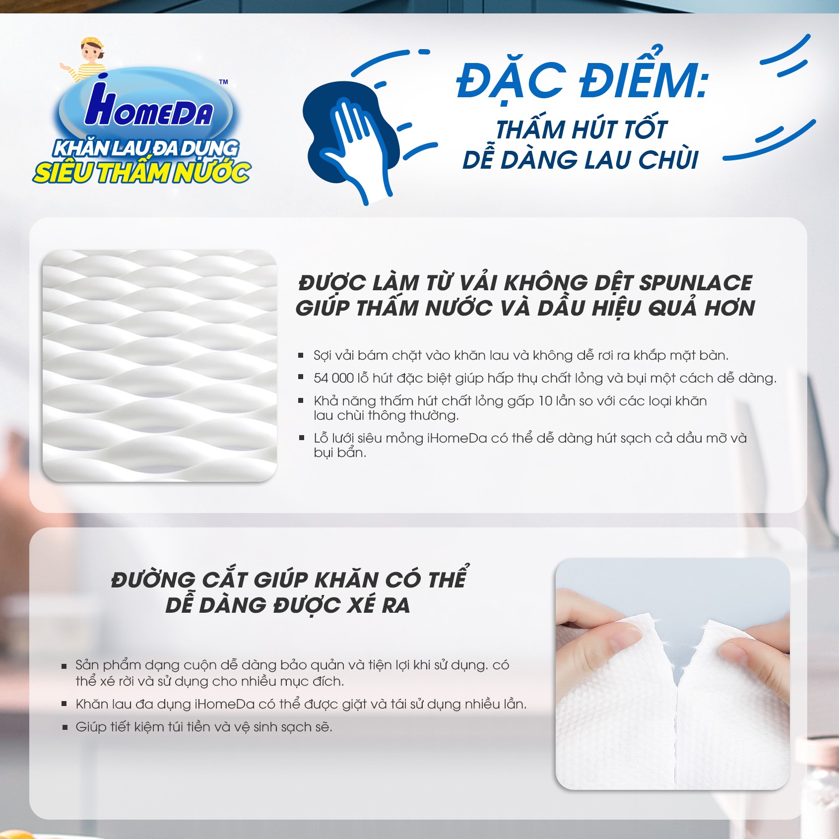 Khăn lau đa dụng siêu thấm nước iHomeda