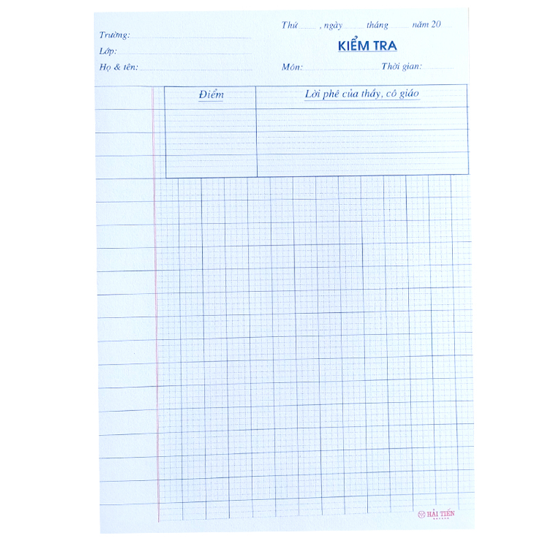 Giấy kiểm tra tiểu học Giấy Hải Tiến 4 ô ly vuông khổ 170 x 240mm 15 tờ đôi 1411
