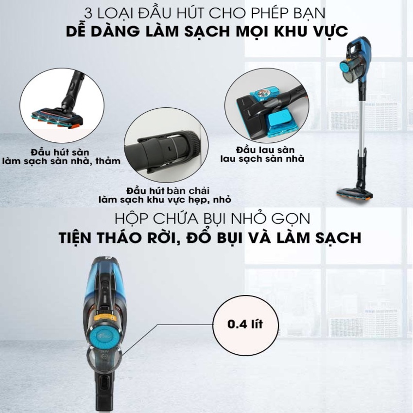 HÀNG CHÍNH HÃNG - Máy hút bụi cầm tay không dây dạng cán 3 trong 1 SpeedPro Aqua. Thương hiệu Hà Lan cao cấp Philips