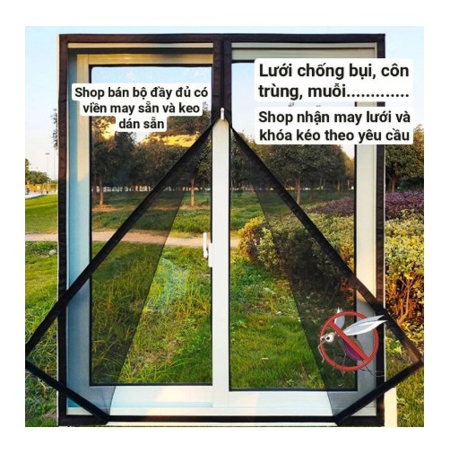 Lưới chống muỗi, côn trùng, kiến ba khoang - LOẠI KHÓA KÉO 100x100CM