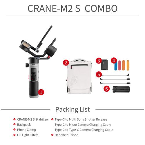 Gimbal Zhiyun Crane-M2 S Combo đa năng cho máy ảnh, điện thoại, action cam - Hàng Chính Hãng