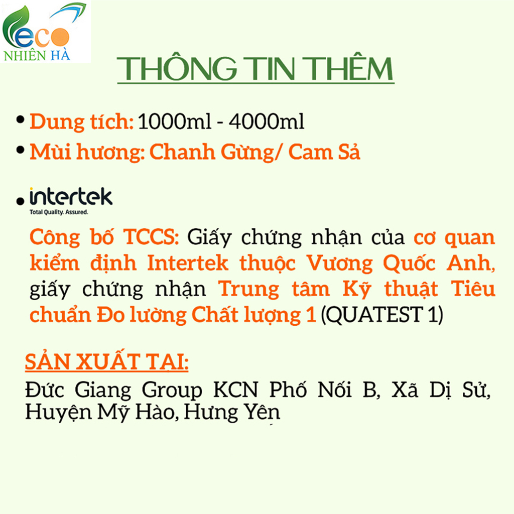 Nước lau sàn hữu cơ ECOCARE 4L phiên bản nâng cấp, nước lau nhà đuổi muỗi, chống trượt