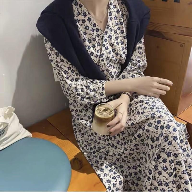 váy hoa nhí vintage chéo cổ dáng dài Ulzzang style  VKE 9171 Hàng Quảng Châu