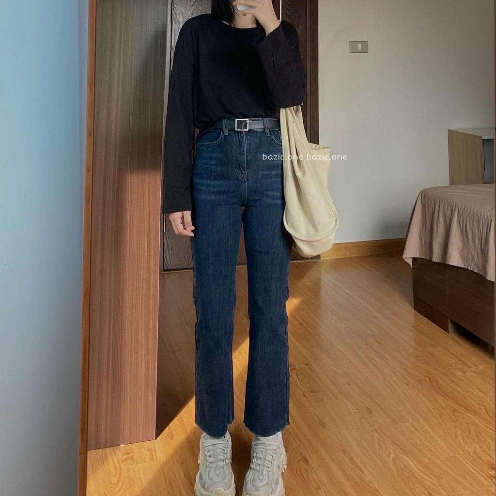 Quần Jeans dáng xuông màu đậm dáng dài