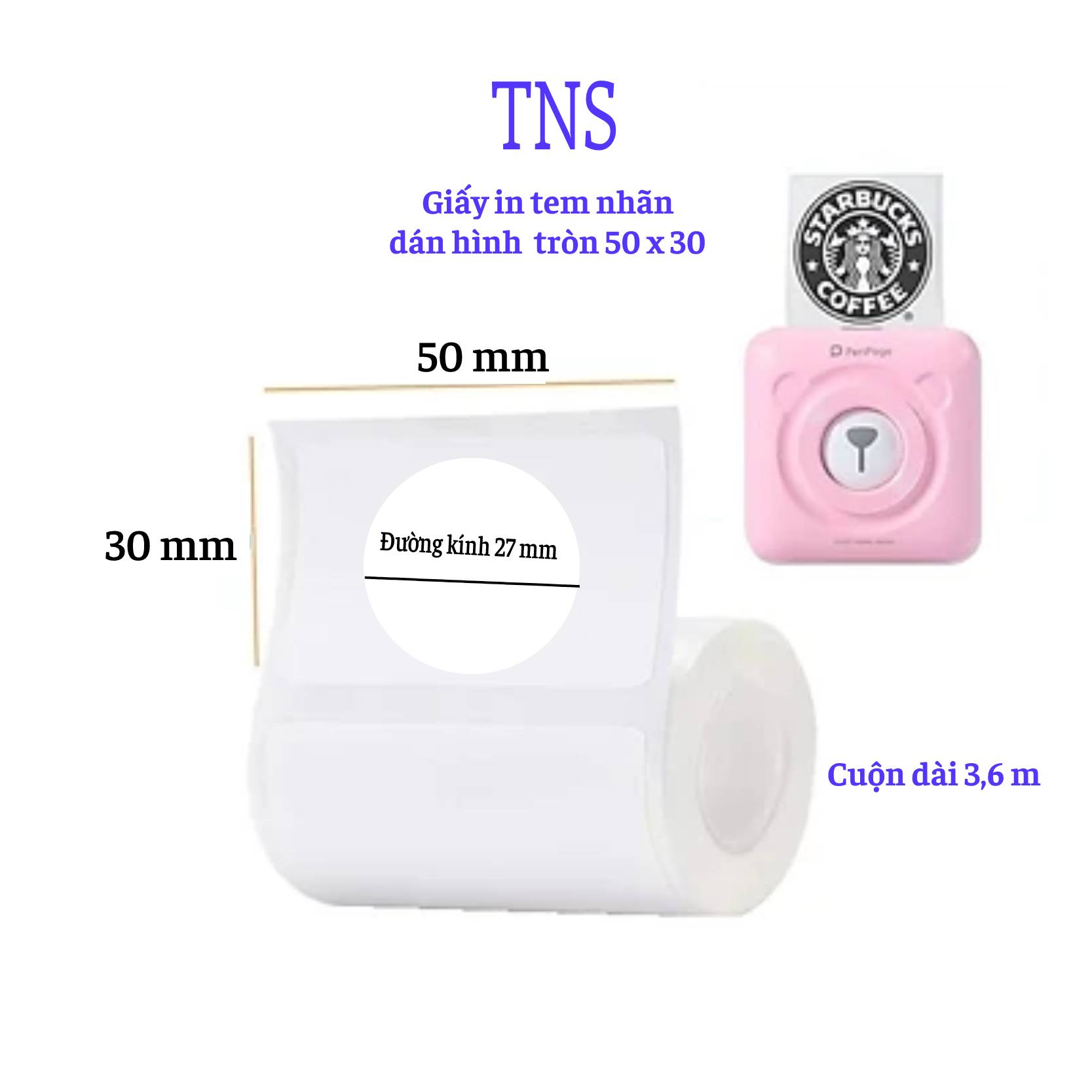 Giấy in nhiệt, tem nhãn dán dạng tròn cho máy in PeriPage, goojprt A8..