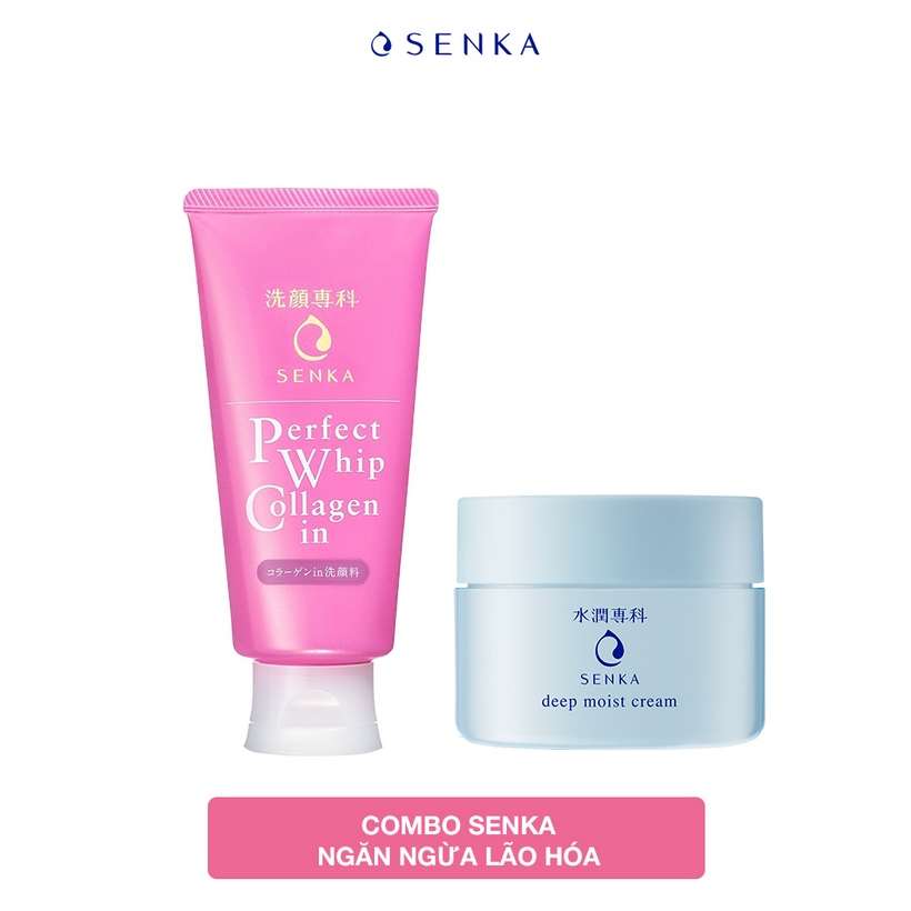 Combo Senka Ngăn Ngừa Lão Hóa (Kem Dưỡng Cấp Ẩm Chuyên Sâu 50g + SRM Senka Perfect Collagen 120g)