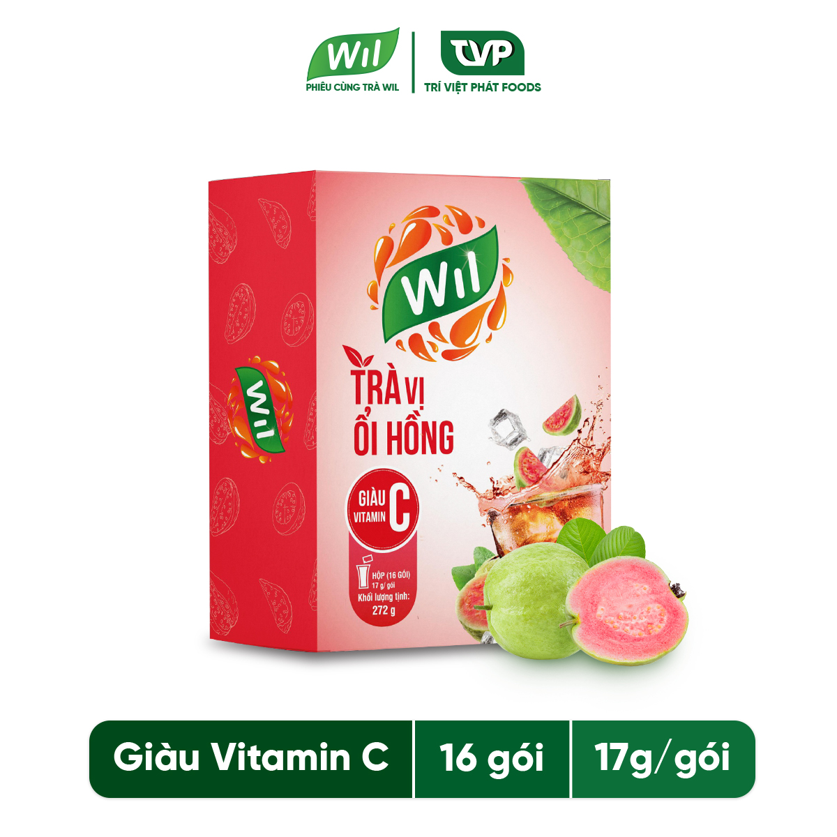 Trà hòa tan vị ổi hồng Wil bổ sung Vitamin giải khát hộp 196g (14 gói x 14g/gói)