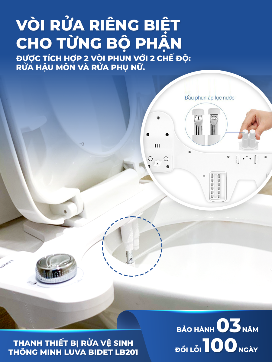 Vòi Rửa Xịt Vệ Sinh Thông Minh Luva Bidet LB201, 2 Vòi Rửa, Hàng Chính Hãng, Không Dùng Điện, Tự Rửa Vòi Phun