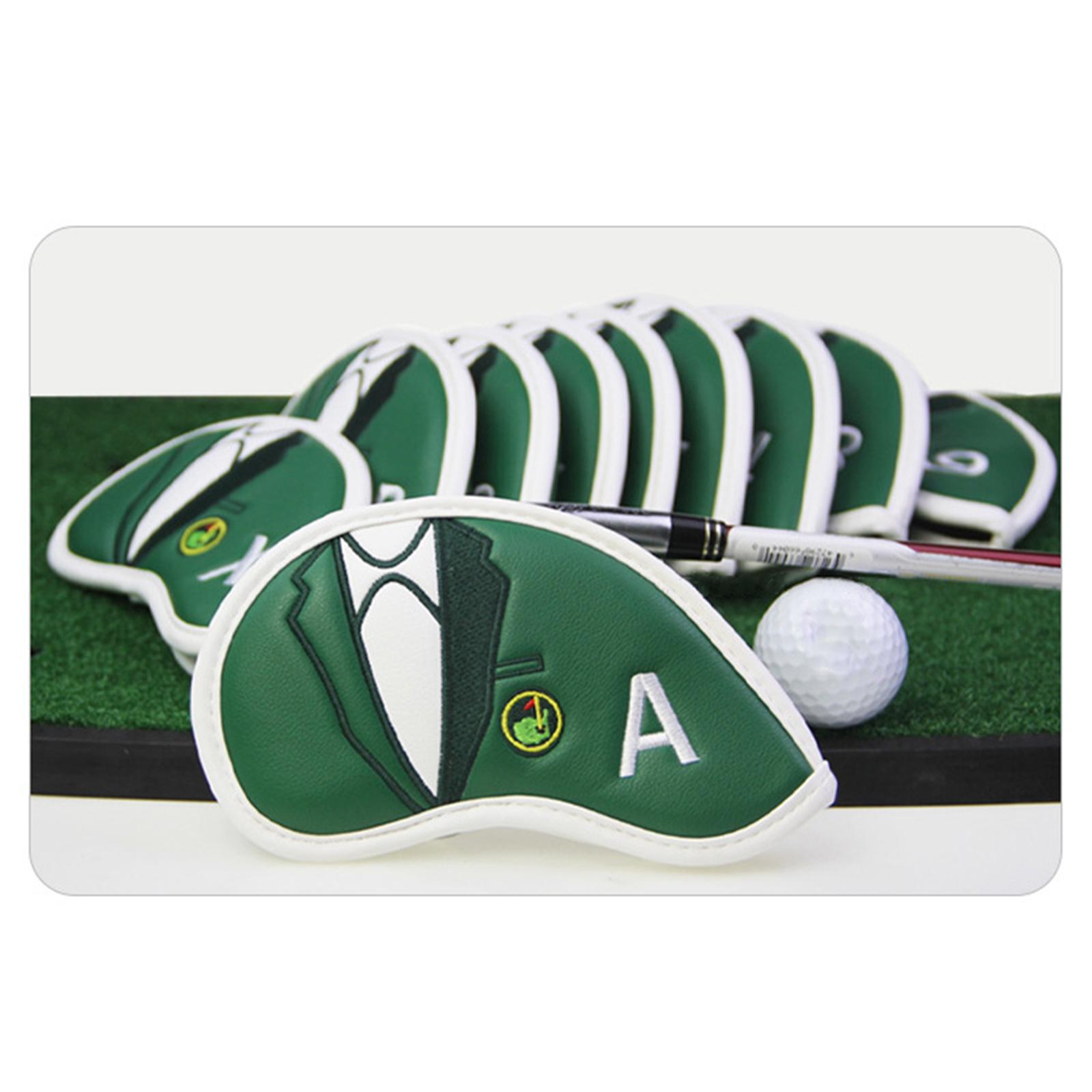 10PCS Golf Iron Covers, Thick PU Leather Golf Club Head Covers Set 4 5 6 7 8 9 P A S X Outdoor Golf Sports Equipments