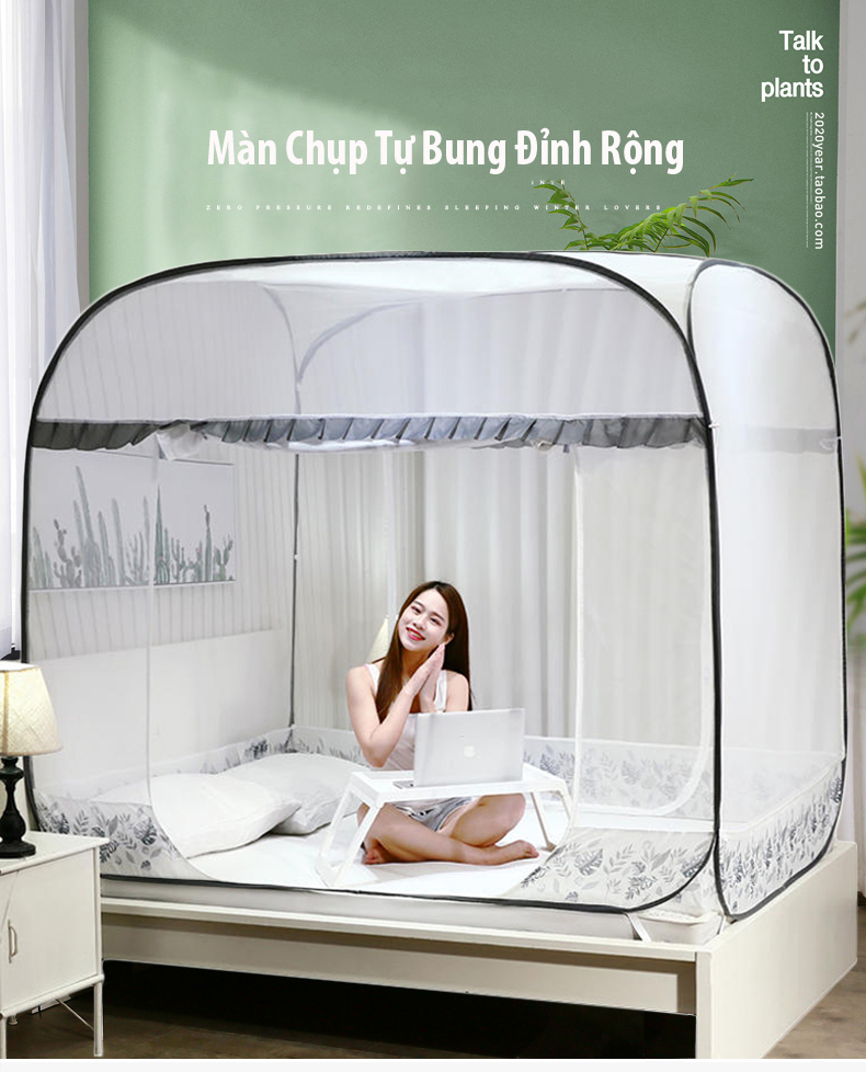 Mùng/ màn chụp cao cấp loại đẹp thiết kế đỉnh vuông rộng rãi, thoáng mát cho các thành viên trong gia đình, đủ kích cỡ 1,6x2m; 1,8x2m; 2x2,2m, khung thép dẻo dễ dàng gấp gọn lại khi không dùng