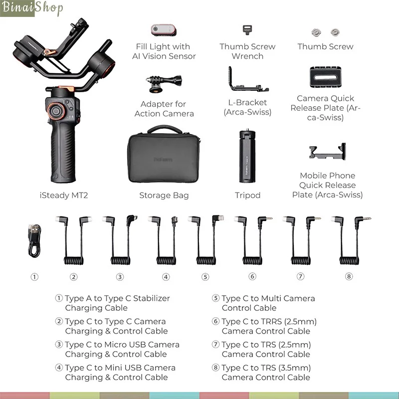 Hohem Isteady MT2 / MT2 KIT - Gimbal Chống Rung 4 Trong 1 Dành Cho Smartphone, Camera Action, Máy Ảnh Cỡ Nhỏ Và DSLR, Tích Hợp Cảm Biến AI, Tải Trọng 1.2Kg - Hàng chính hãng