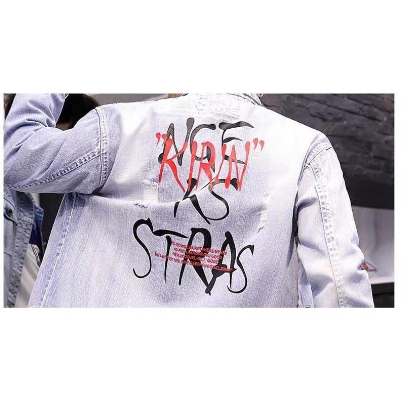 Áo Khoác Jean Nam In Chữ Thời Trang