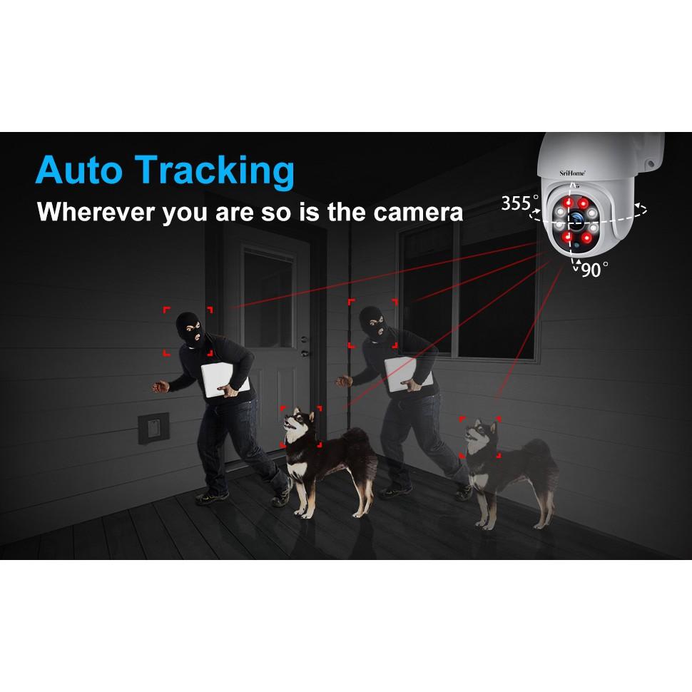 Camera IP Wifi ngoài trời PTZ SriHome SP028 2.0MP FullHD 1080P, Xoay 355 độ, chống nước IP66 HÀNG CHÍNH HÃNG