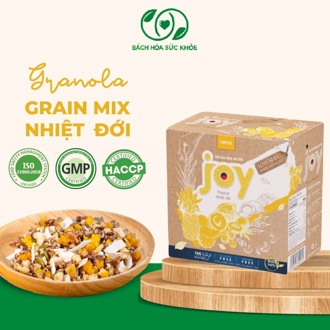 Ngũ cốc dinh dưỡng nguyên hạt mix cam cafe LOTUS HFC 300g, granola hữu cơ tăng cường hệ miễn dịch cải thiện dinh dưỡng