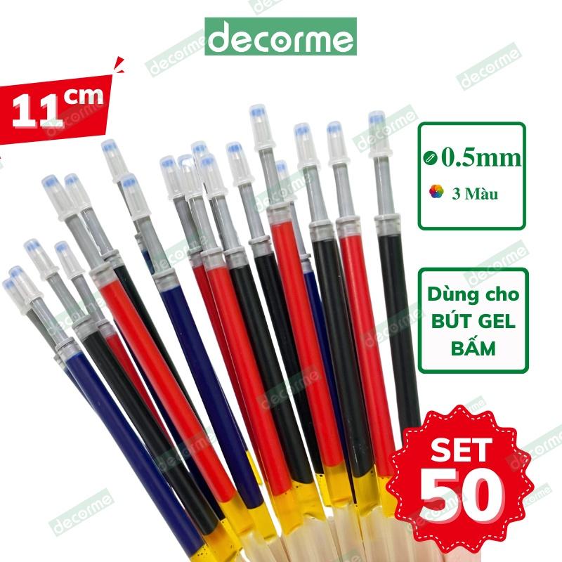 Ngòi bút bấm DecorMe ruột bút 11cm mực gel đen xanh đỏ ngòi 0.5mm dành cho bút gel bấm mực