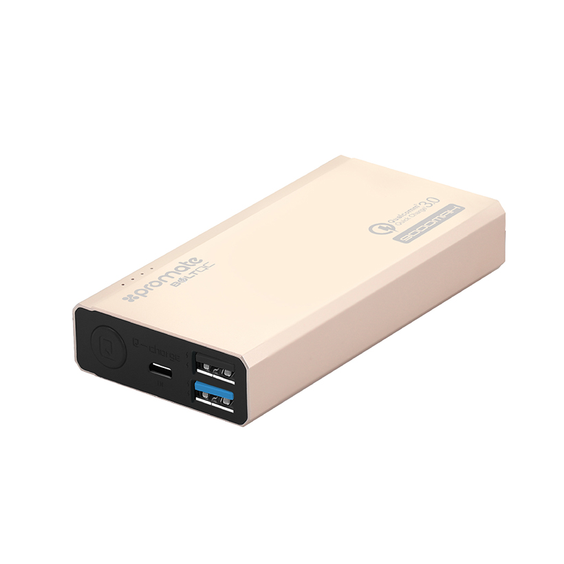 Pin Sạc Dự Phòng Promate Bolt-QC QuickCharge 3.0 2 Cổng Sạc USB 9000mAh - Gold - Hàng Chính Hãng