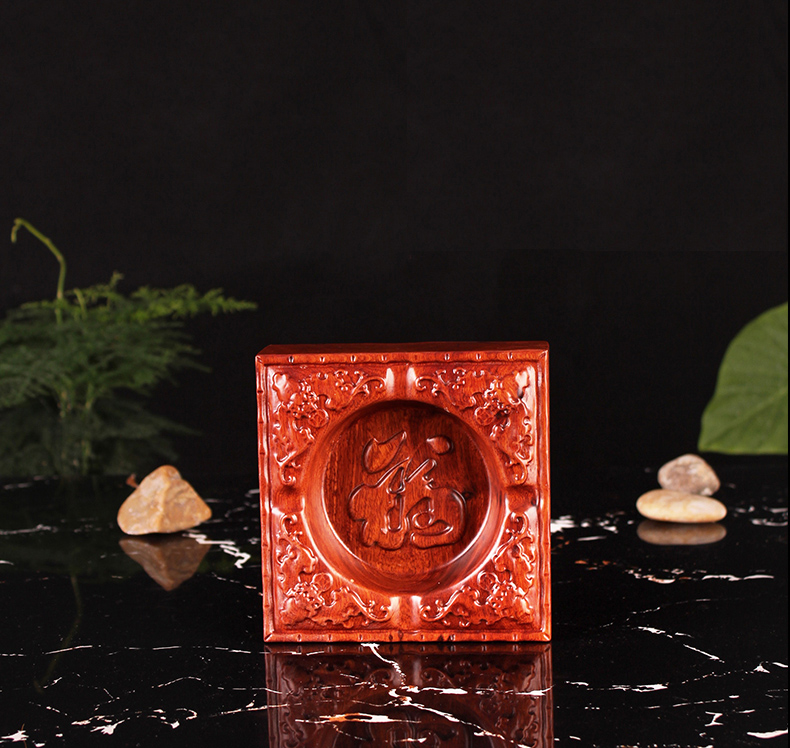 Gạt tàn phong thủy chữ phúc nguyên khối gỗ hương đỏ quý hiếm GTVP01