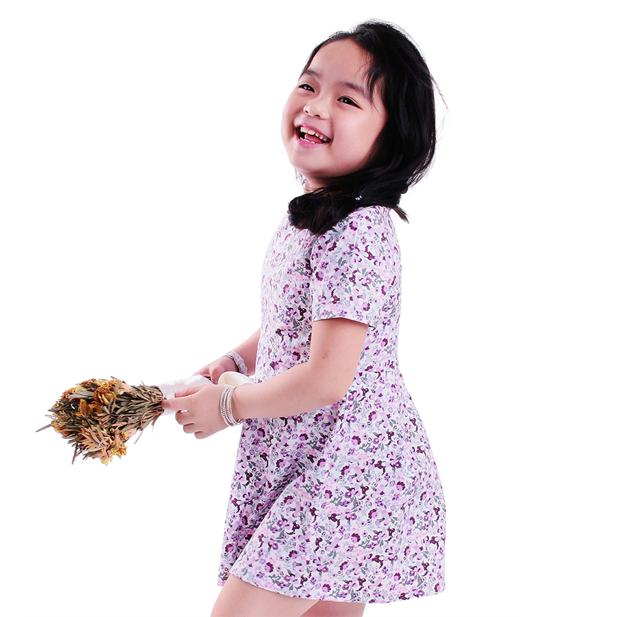 Đầm Xòe Babydoll Hoa Nhí Tím Ugether UKID78 - Họa Tiết