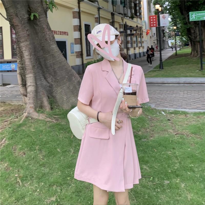 Đầm Cổ Vest Xếp Ly Buộc Eo Ulzzang