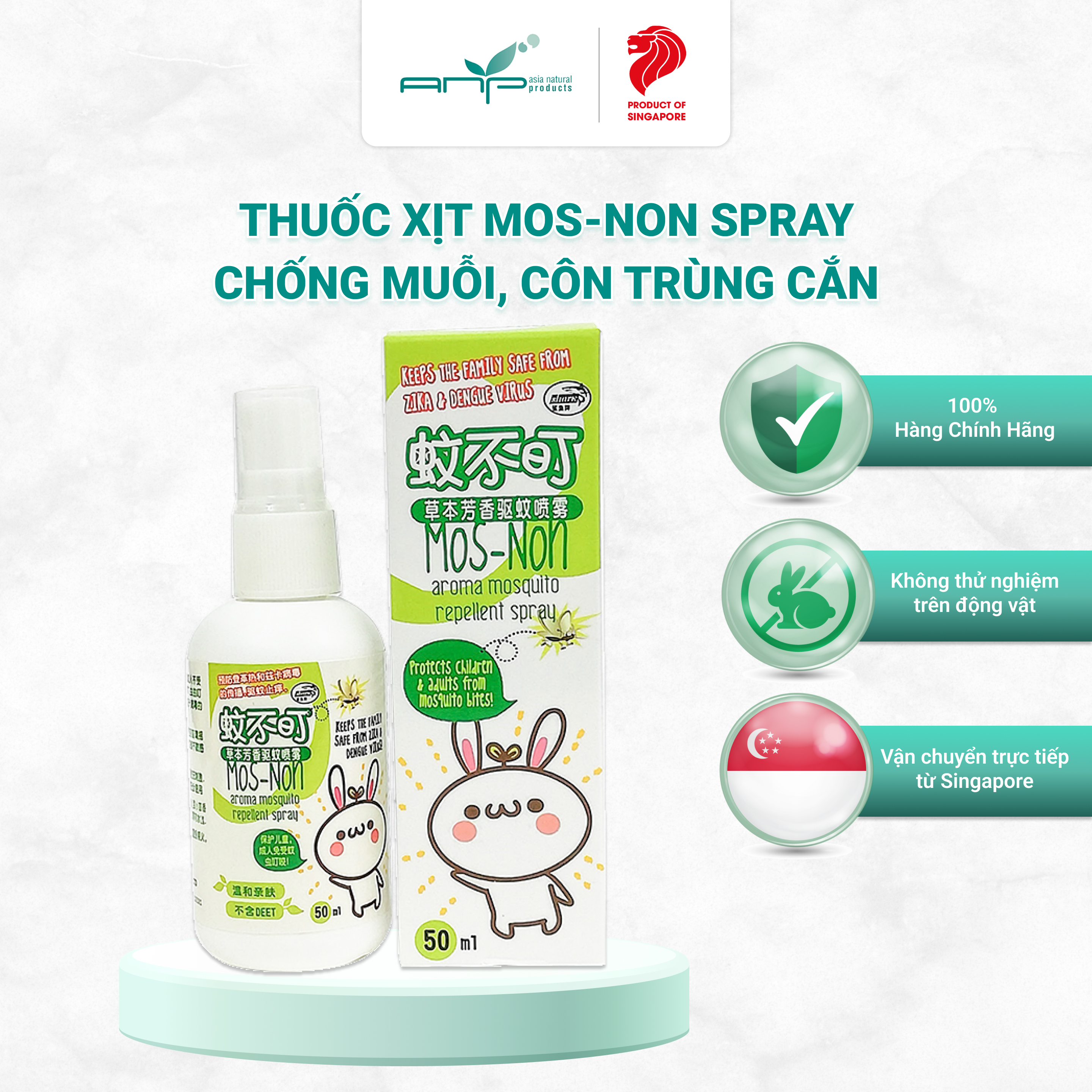 Thuốc Xịt Đuổi Muỗi Ngăn Ngừa Côn Trùng Cắn Mos-Non Spray Với Tinh Dầu Sả Và Oải Hương Không Chứa DEET An Toàn Khi Sử Dụng 50ml
