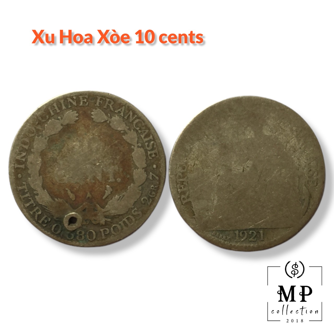 Đồng xu hoa xoè 10 cents chuẩn bạc Đông Dương cổ chât lượng rất cũ đã mòn dùng cạo gió.