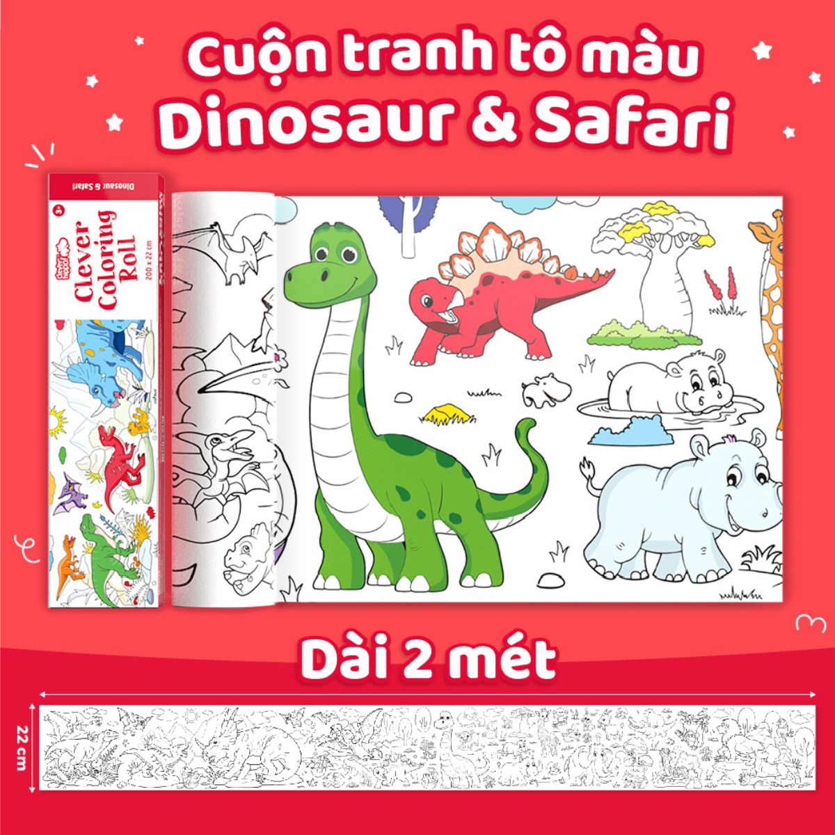 Đồ Chơi Sách Tô Màu Dạng Cuộn - Dinosaur &amp; Safari CLEVER HIPPO CR04