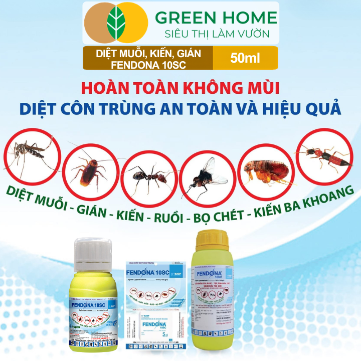 Thuốc Diệt Muỗi GreenHome, Fendona 10SC, Chai 50ml, Hiệu Quả, Không Mùi, Trừ Ruồi, Muỗi, Kiến, Gián