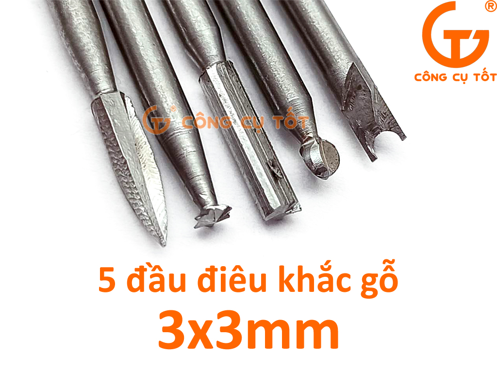 Bộ 5 đầu điêu khắc gỗ trục 3mm cỡ 3mm