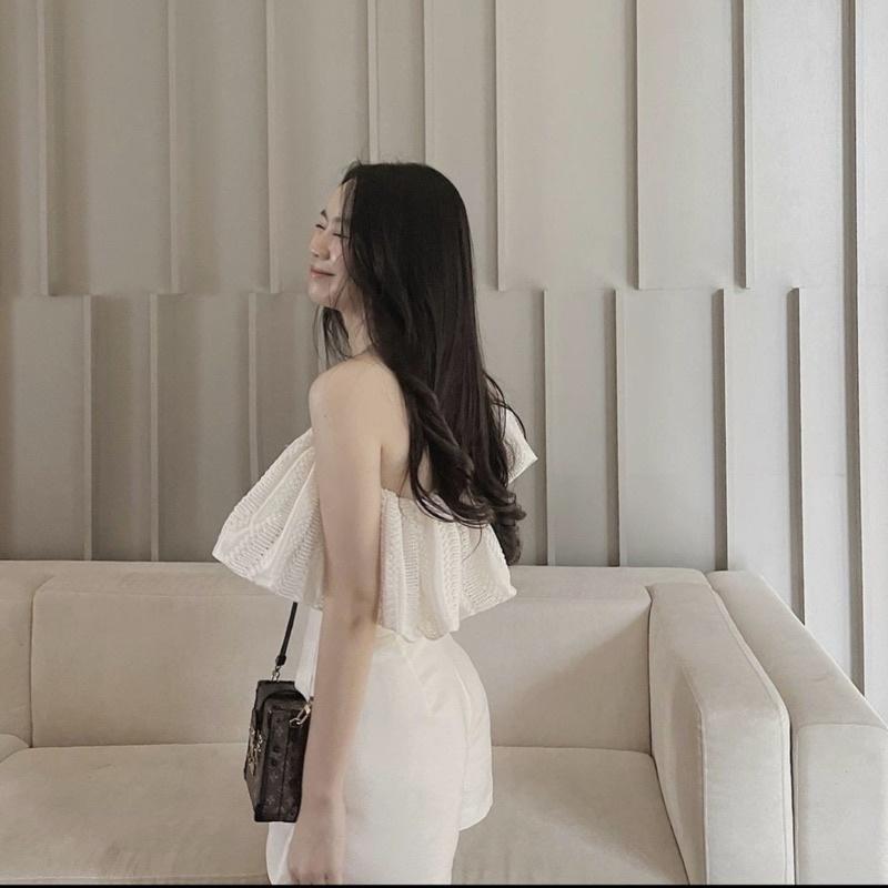 Sét Áo Trắng Ren Hoa Lệch Vai Mix Short Trắng Sét Siêu Xinhhh