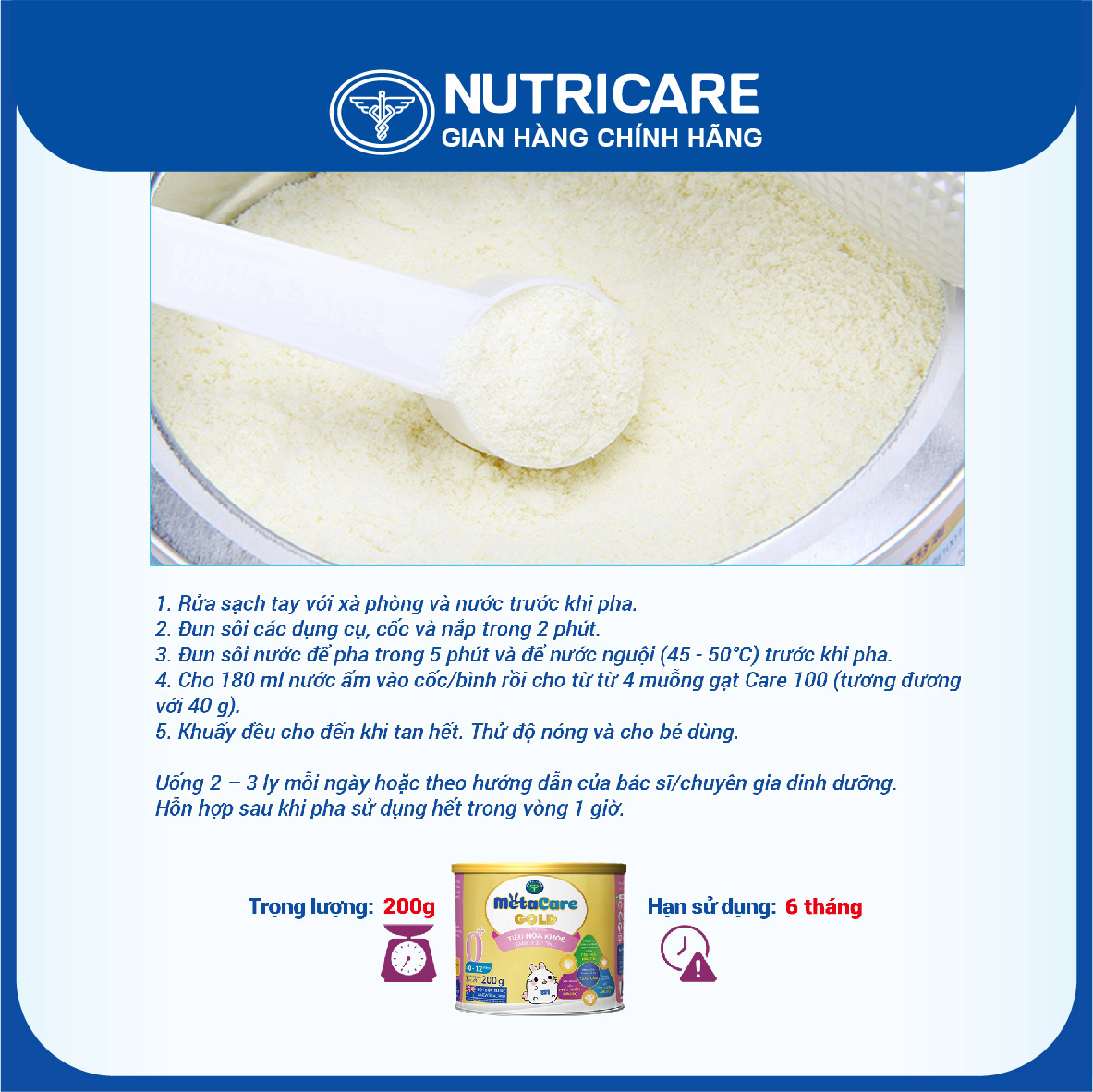 [Tặng 2 lọ yến] Sữa bột Nutricare MetaCare Gold 0+ tiêu hóa khỏe tăng hấp thu 800g