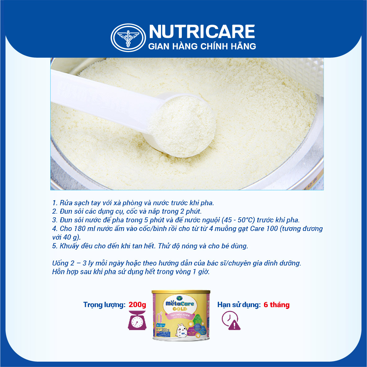 Sữa bột Nutricare MetaCare Gold 0+ tiêu hóa khỏe tăng hấp thu 800g