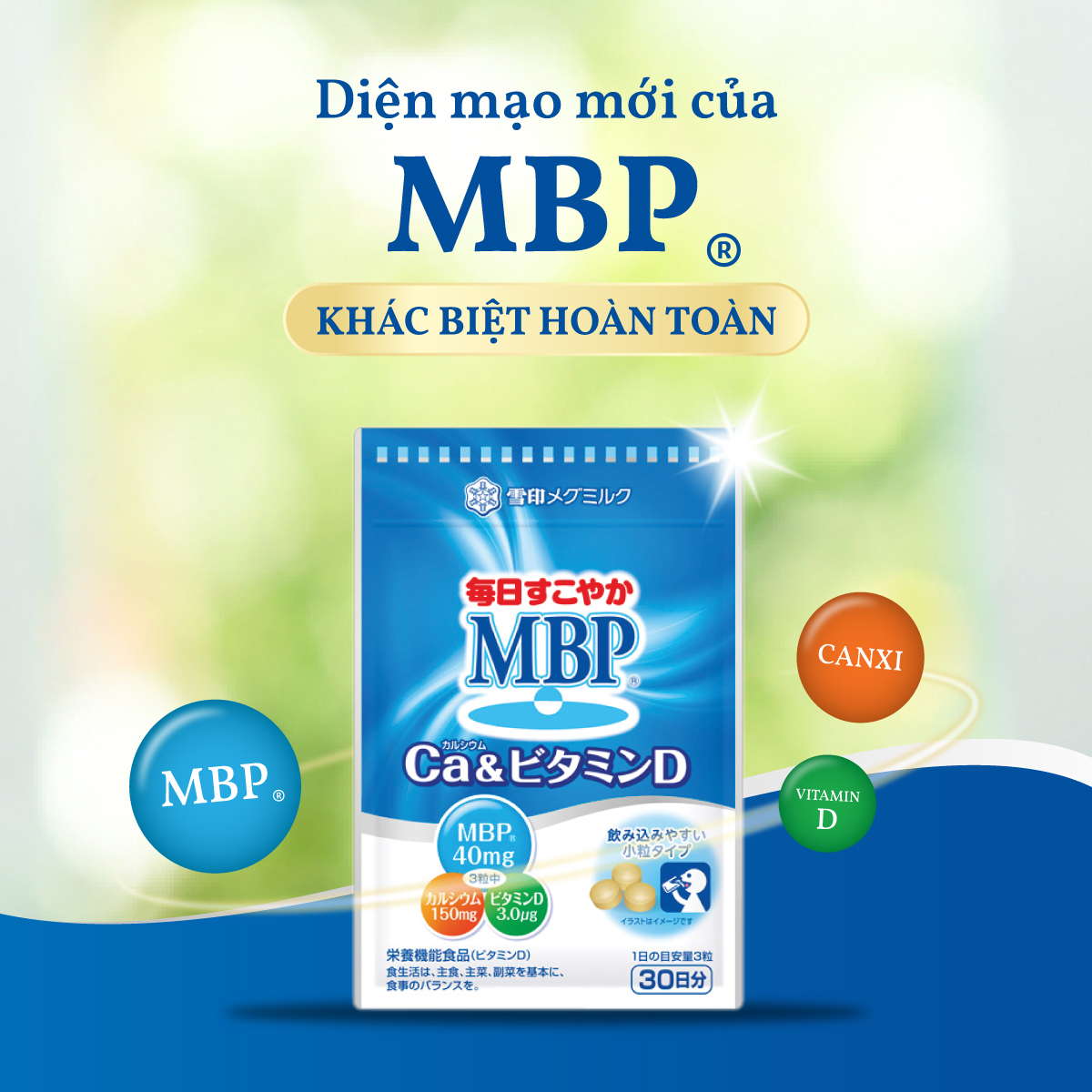 Viên uống MBP Tăng chiều cao - Tăng cường mật độ xương của Nhật  bổ sung MBP, Canxi sữa, Vitamin D, Gói 90 viên