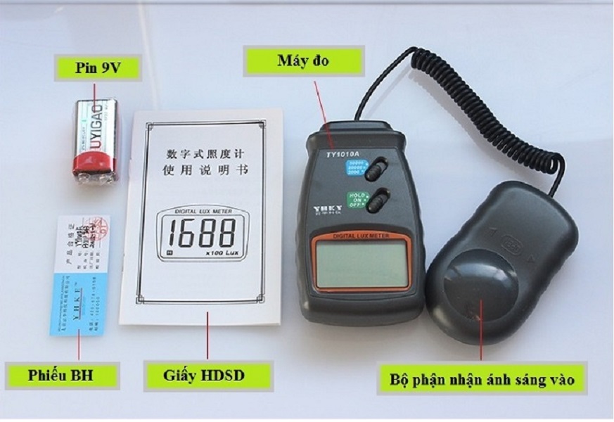 Thiết bị đo cường độ ánh sáng chuyên dụng, cảm biến siêu nhạy màn hình LCD, dễ dàng sử dụng ( Tặng kèm 02 móc treo đồ dán tường chịu lực ngẫu nhiên)