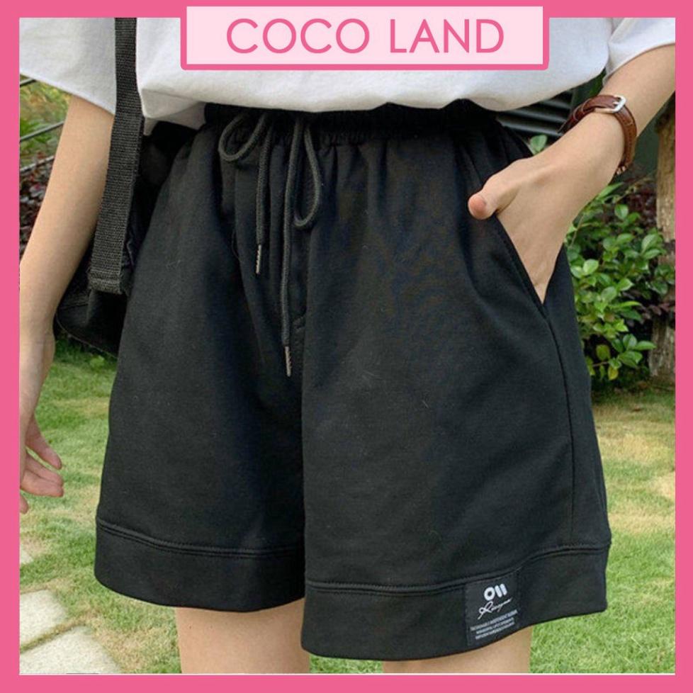 quần sooc nữ, quần đùi nữ cộc mùa hè cạp chun 2 màu gắn logo da cá coco land deal xịn, chất xịn giá tốt