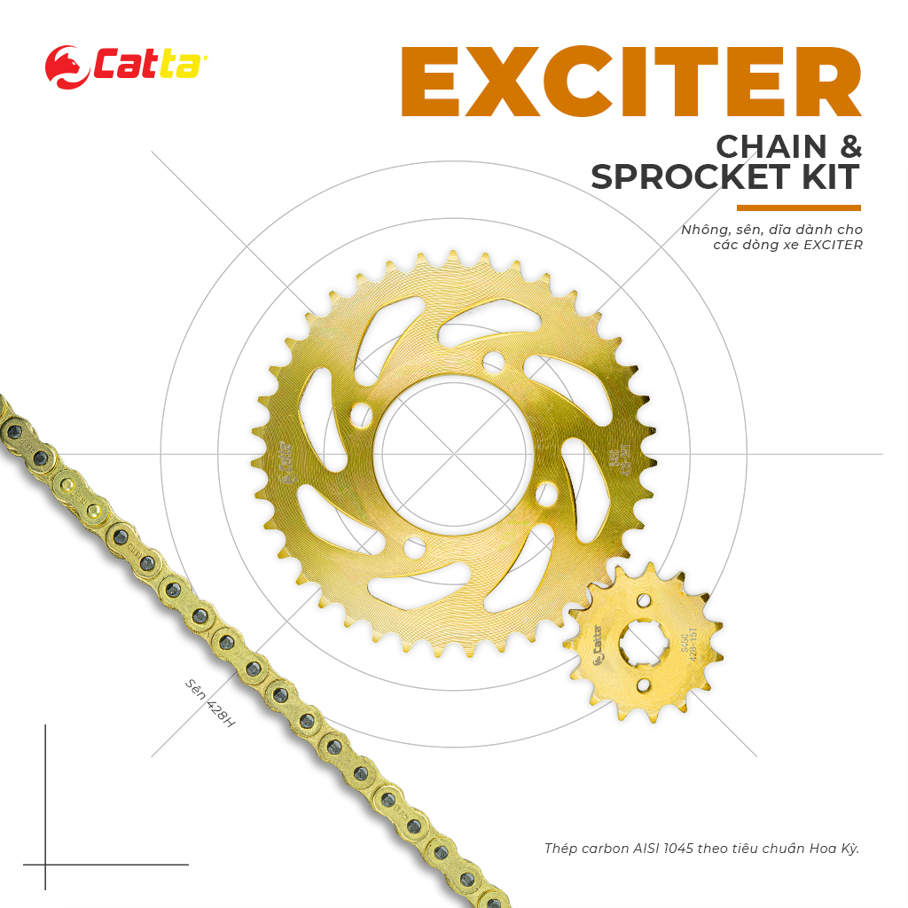 Nhông sên dĩa EXCITER 150 (Nguyên bộ màu vàng) - Nhông sên dĩa CATTA chất lượng cao