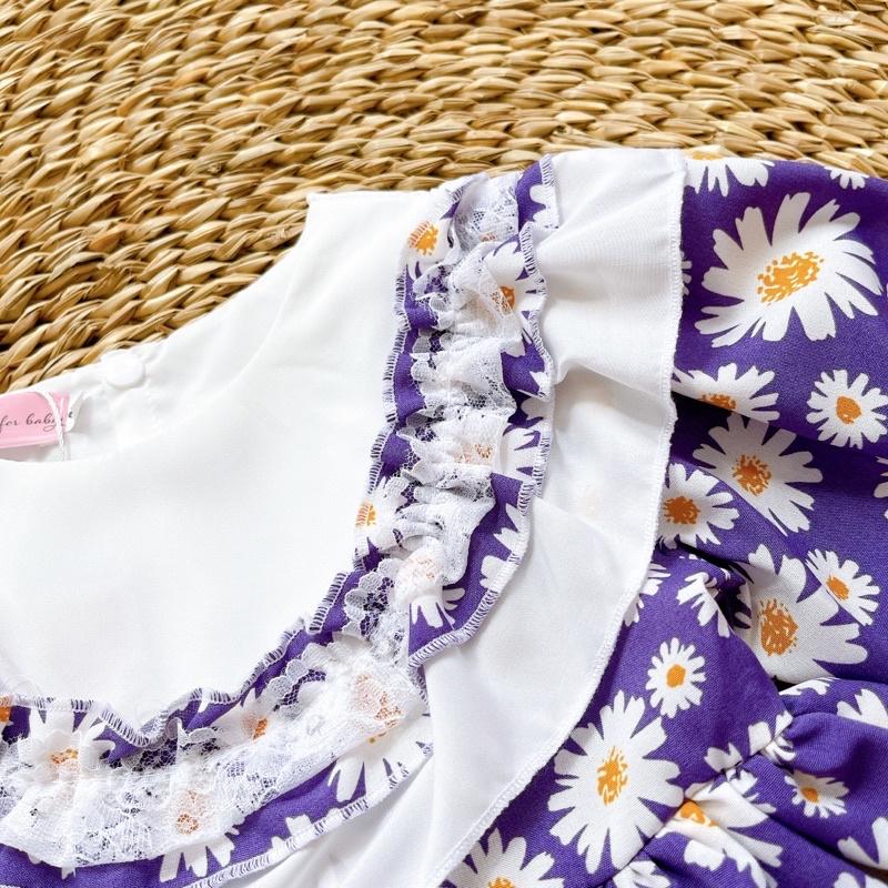 Váy Cúc Tím 3 Tầng Bé Gái 4 Đến 28kg, Đầm Bé Gái Chất Lụa Phối Ren
