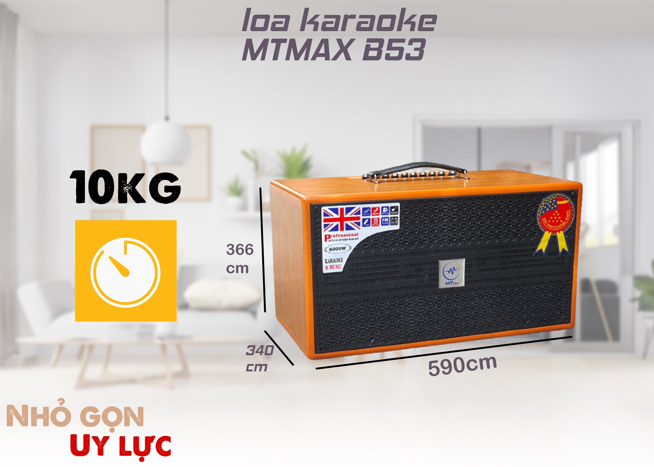 Loa bluetooth xách tay karaoke MTMAX B53 bass 20cm kèm 2 micro không dây có đủ reverb echo delay thiết kế vỏ gỗ sang hàng chính hãng