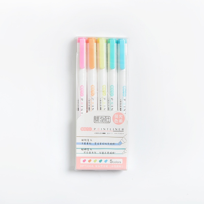 Bộ 5 bút hightlight pastel đánh dấu theo chủ đề 2 đầu dạ quang Pointliner A81