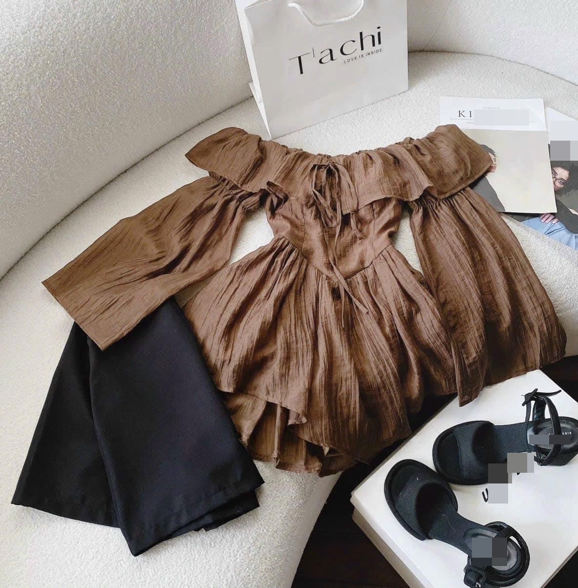 ĐẦM SET ÁO TRỄ VAI TAY LOE DÀI ÔM BODY + QUẦN NGẮN SHORT ỐNG RỘNG LƯNG CAO ĐI TIỆC ĐI CHƠI DẠO PHỐ GIÁNG SINH NOEL ĐI BIỂN