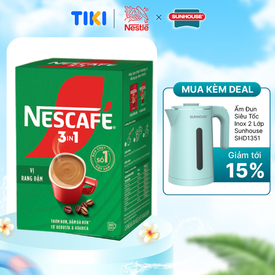 Hình ảnh Cà phê hoà tan NESCAFÉ 3IN1 VỊ RANG ĐẬM - công thức cải tiến (hộp 20 gói x 16g)