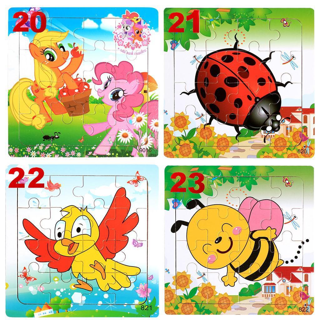 Bộ 5 Tranh 16 Mảnh Xếp Hình Bằng Gỗ Cho Bé 1-10 Tuổi