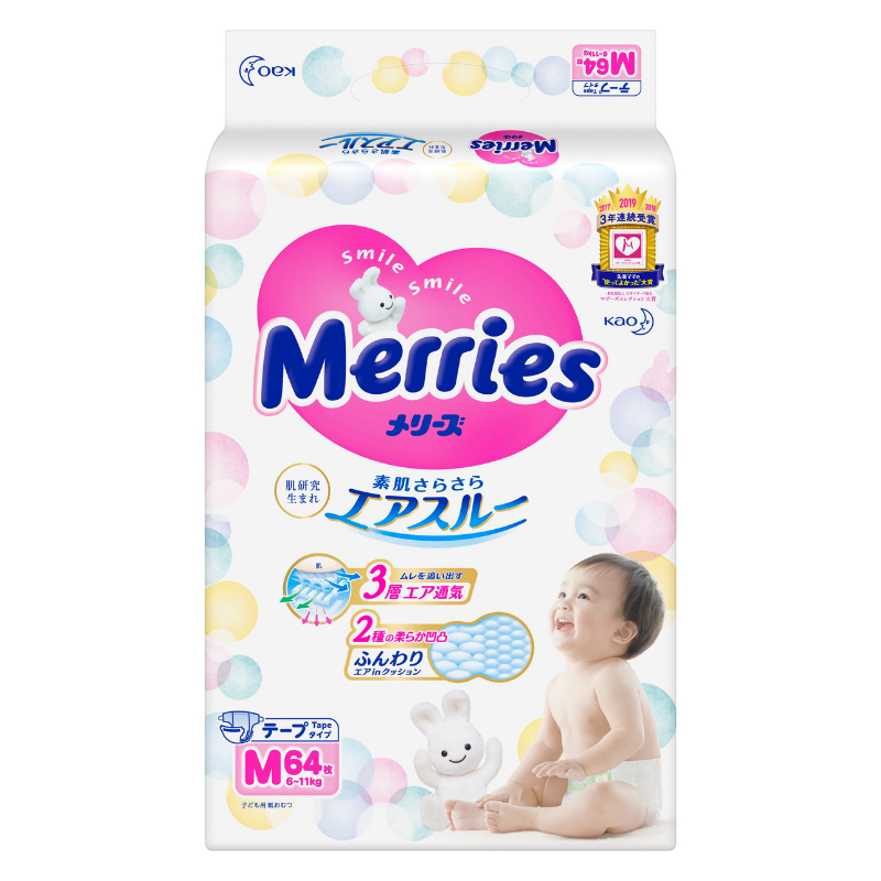 Tã dán Merries size M 64 miếng (cho bé 6 - 11kg)